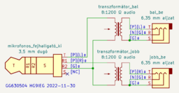  Jack TRRS 3,5 mm ♂ --- 2*8:1200 ohm audio transformer --- 2*Jack TRS 6,35 mm ♀ 
